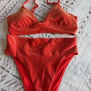 Aerie Shimmery Orange High-Waist Bikini Set